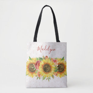 Tote Bag Dentelle de tournesol Aquarelle Floral
