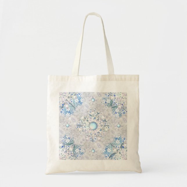 Tote Bag Dentelle en céramique bleu clair & flocon de neige (Devant)