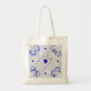 Tote Bag Dentelle en céramique bleu de la Grèce & flocon de