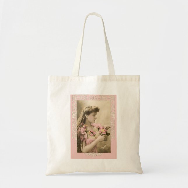 Tote Bag dentelle et bouquets dame victorienne (Devant)