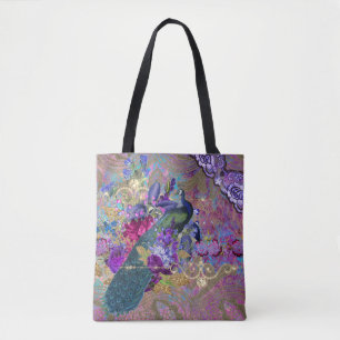 Tote Bag Dentelle fleurie Peacock losange élégant violet tu