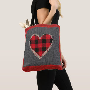 Tote Bag Dentelle rouge rustique de Faux de toile de jute