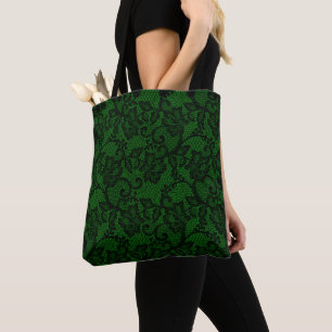 Tote Bag Dentelle Vert Et Noir De Faux