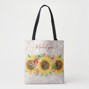 Tote Bag Dentelle Vintage florale de tournesol