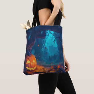 Tote Bag Déplaisant Big Jack-O' Lantern dans la forêt Hallo