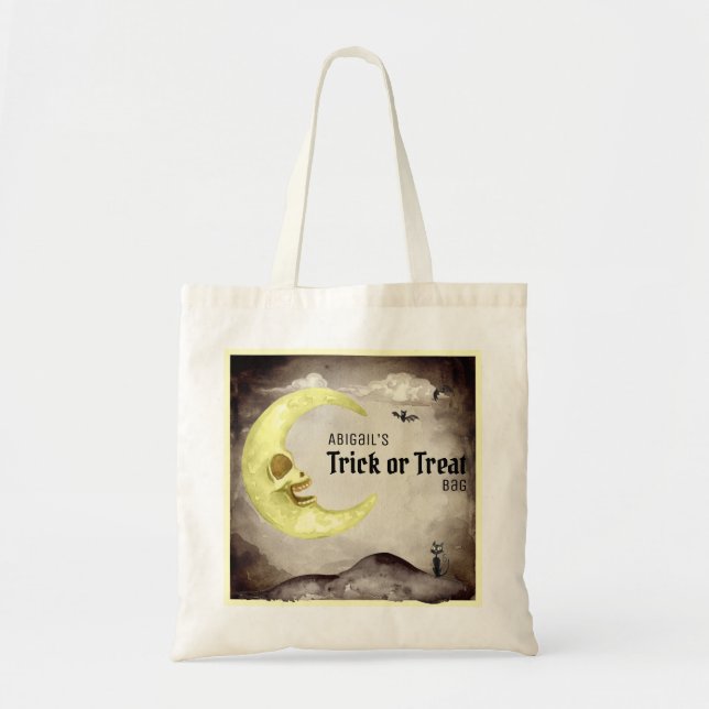 Tote Bag Déplaisant Lune Éffrayant Tricot Treat Grungy Aqua (Devant)