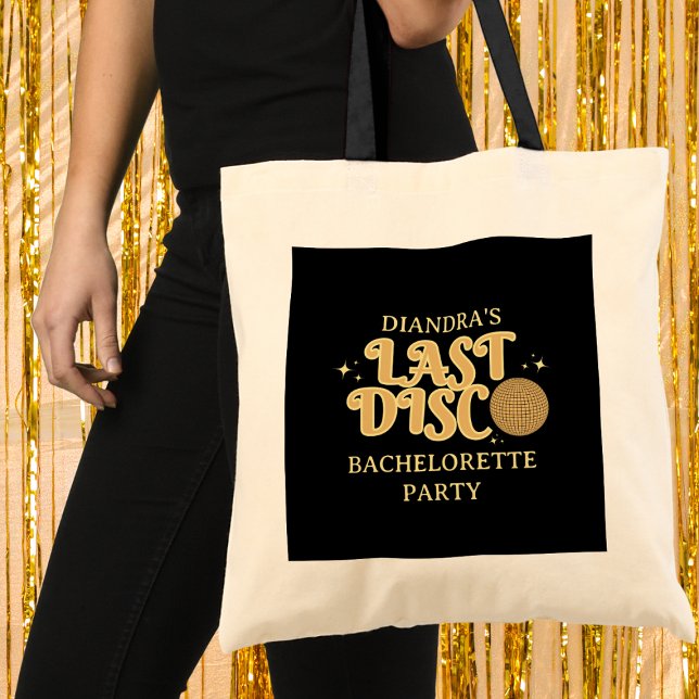 Tote Bag Dernier Disco Retro Black and Gold les années 70 B (last disco 70s retro golden bachelorette party tote bag)