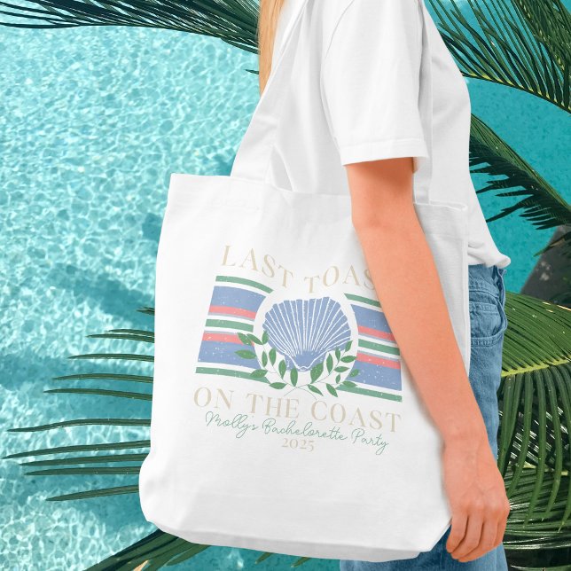 Tote Bag Dernier toast sur la côte - Bachelorette Nautique (Last Toast on the Coast tote bag with modern serif font – perfect for bridal celebrations!)