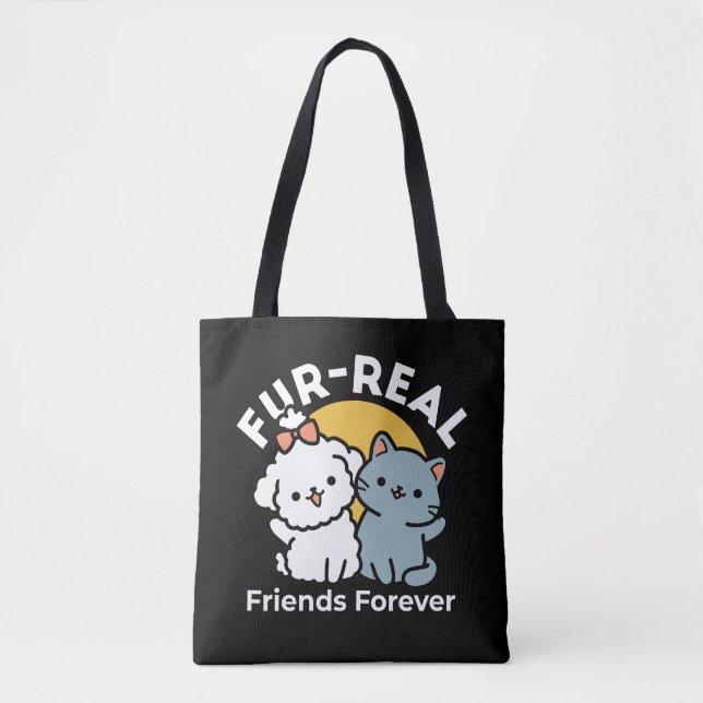 Tote Bag Des amis vrais pour toujours | Cute Cat & Chien Du (Devant)