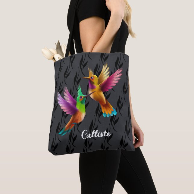 Tote Bag Des colibris à crête colorée en vol (De près)