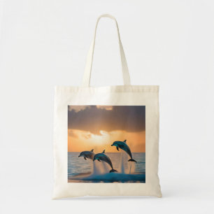 Tote Bag Des Dauphins Majestueux Tournent Au Coucher Du Sol