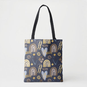 Tote Bag Des formes organiques naïves motif avec arc-en-cie