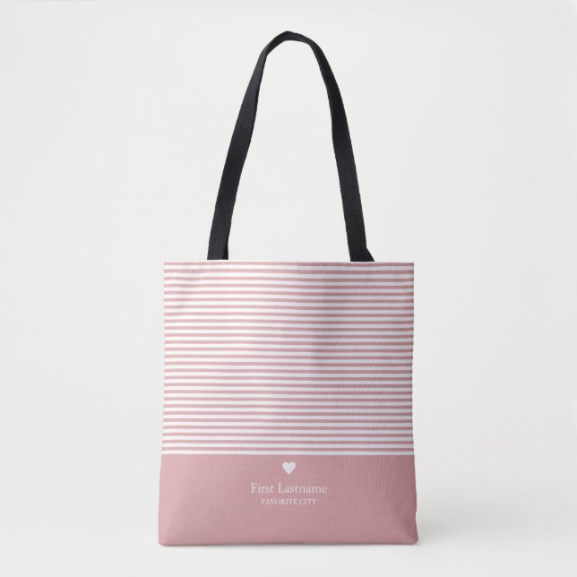 Tote Bag Des rayures modernes avec un Monogramme cardiaque  (Devant)