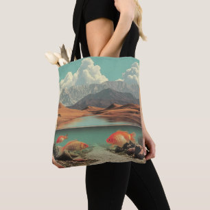 Tote Bag Désert et lac surréalistes avec poissons rouges