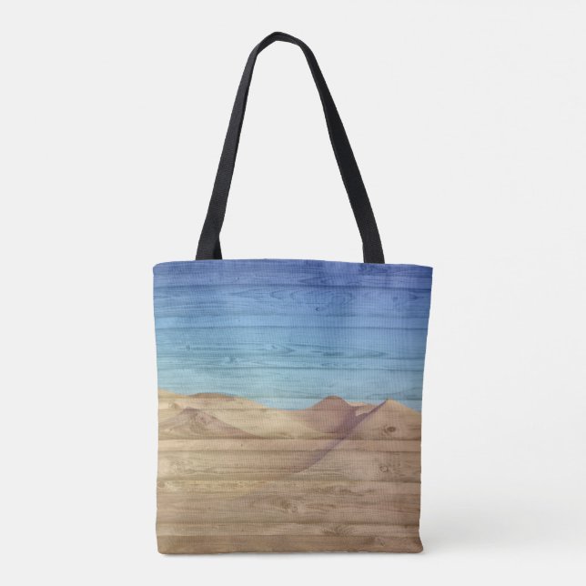 Tote Bag Desert Sand Dunes Beautiful Blue Sky On Wood Grain (Dos)