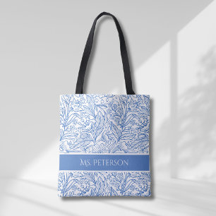 Tote Bag Design botanique bleu élégant personnalisé