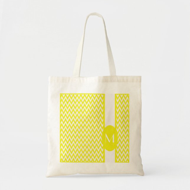 Tote Bag Design Chevron élégant citron avec monogramme (Devant)