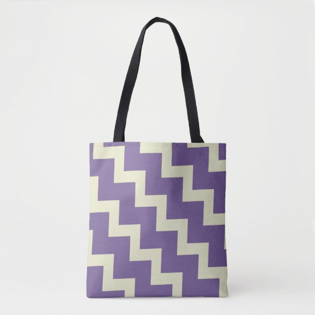 Tote Bag Design Chevron zigzag en violet et vert pâle (Devant)