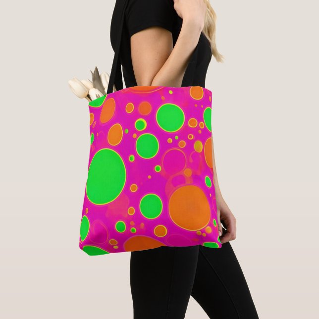 Tote Bag Design circulaire néon rose et vert rétro (De près)