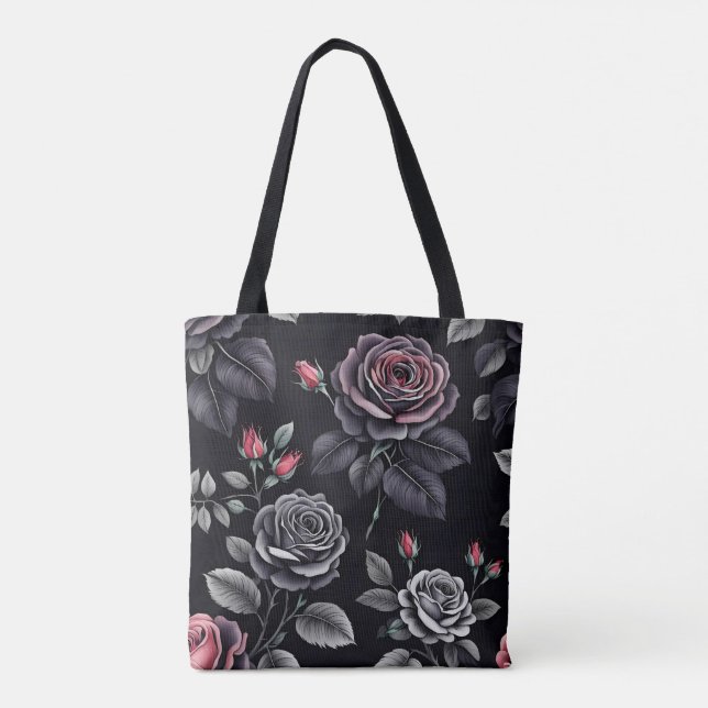 Tote Bag Design d'art floral Rose sombre (Dos)