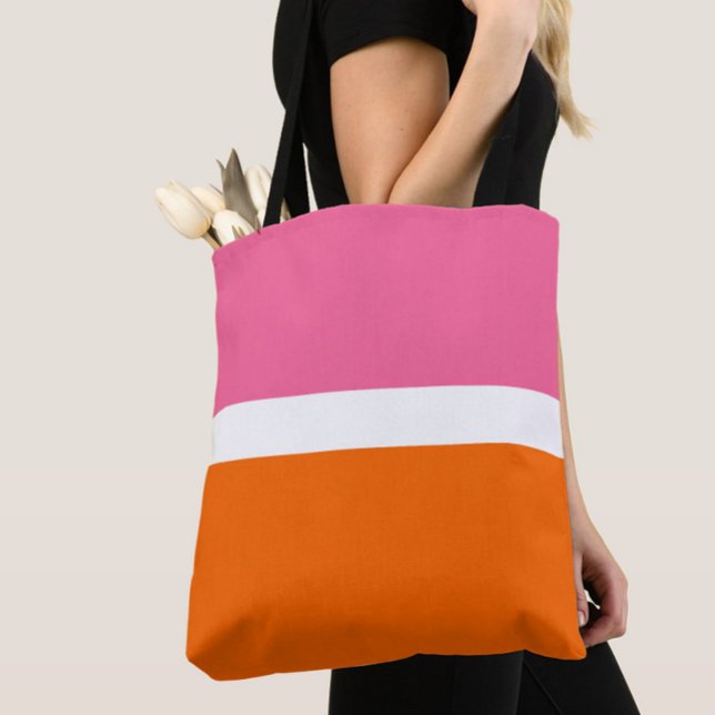 Tote Bag Design de bloc de couleur rose blanc orange clair (Créateur téléchargé)