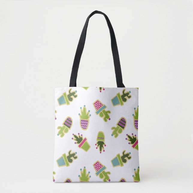 Tote Bag Design de cactus mignon avec couleur arrière - pla (Devant)