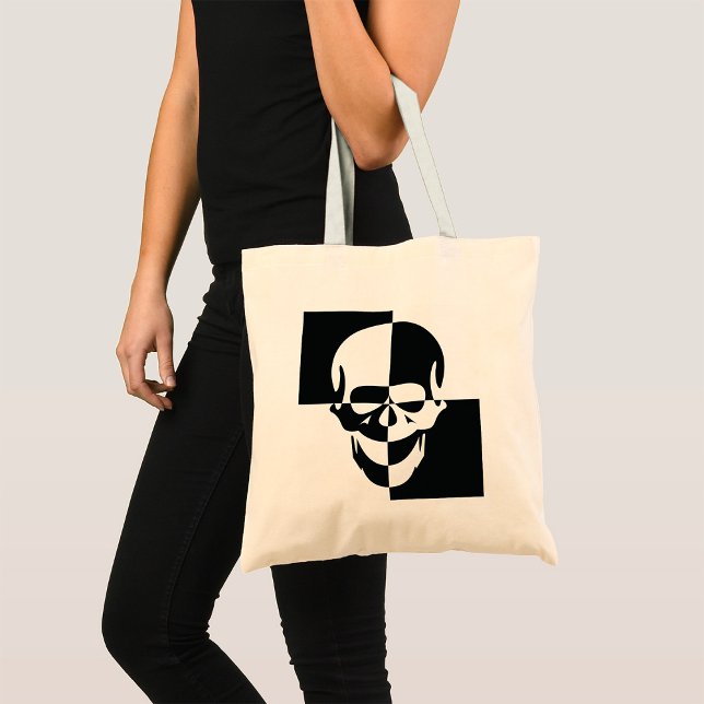 Tote Bag Design de crâne d'illusion optique en noir et blan (Créateur téléchargé)