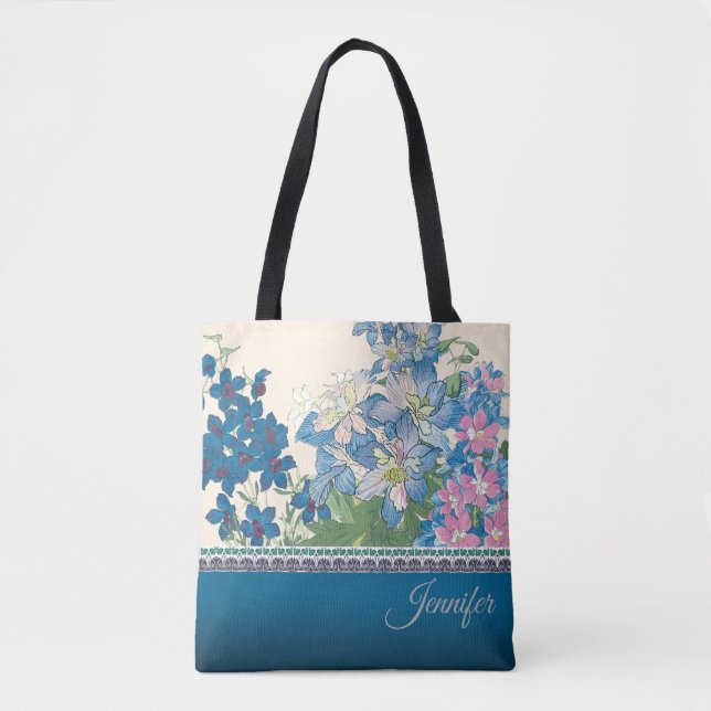 Tote Bag Design de fleurs bleues (Devant)