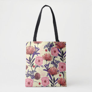 Tote Bag Design de fleurs esquissé en couleurs vives transp