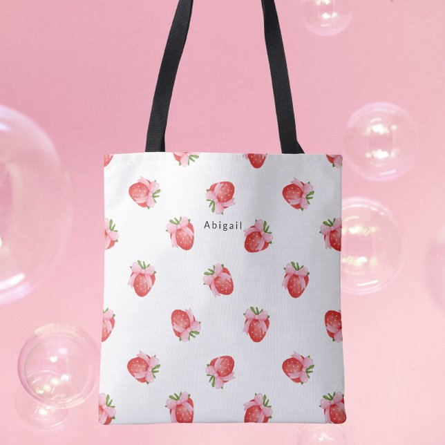 Tote Bag Design de fraise mignon moderne avec monogramme (Créateur téléchargé)