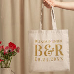 Tote Bag Design de la typographie de monographie mariage<br><div class="desc">Personnalisez votre planche à découper avec vos initiales et votre date de mariage. Design simple,  minimaliste et élégant. C'est le cadeau mariage parfait.</div>