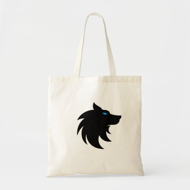 Tote Bag Design de Loup Noir Gras avec yeux Bleus, élégant (Devant)