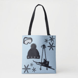 Tote Bag Design de neige noir, argent et bleu.