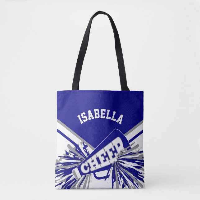 Tote Bag Design de Pom-pom girl bleu, gris et blanc (Devant)
