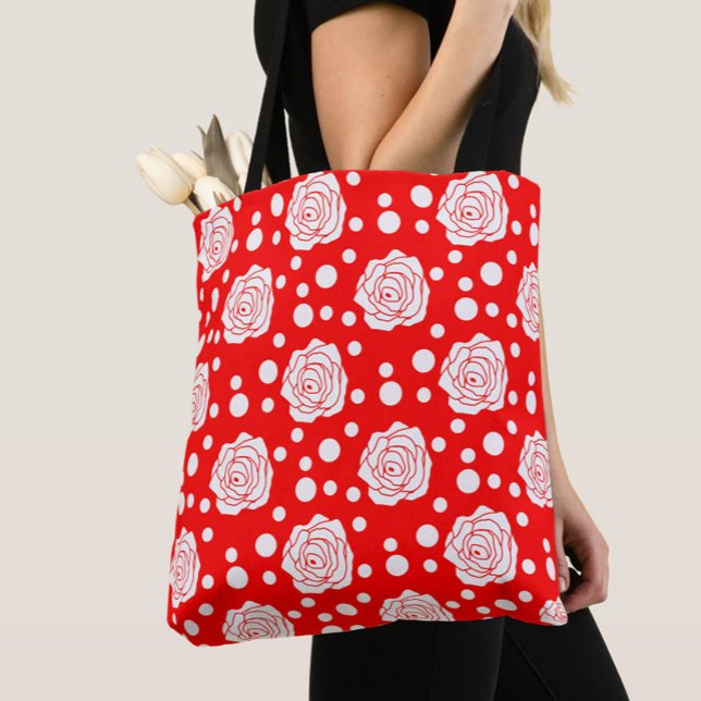 Tote Bag Design d'illustrations florales Pois en rouge blan (Créateur téléchargé)