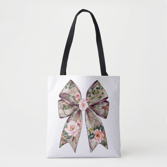 Tote Bag Design élégant de Bow Floral - Romantique Nature-I (Devant)