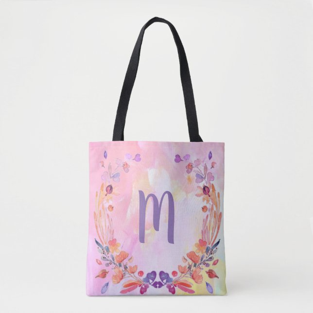Tote Bag Design élégant de monogramme rose (Devant)