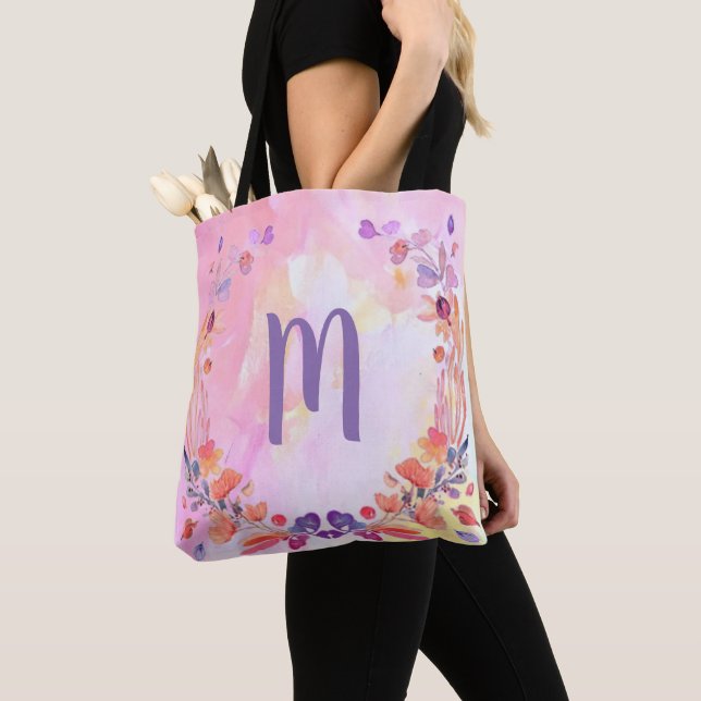 Tote Bag Design élégant de monogramme rose (De près)