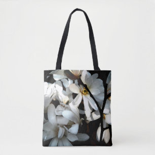 Tote Bag Design élégant fleur magnolia noir blanc