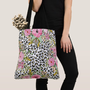 Tote Bag Design Empreinte de léopard et floral élégant