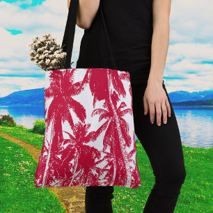 Tote Bag Design Feuille de palmiers rouges et blancs
