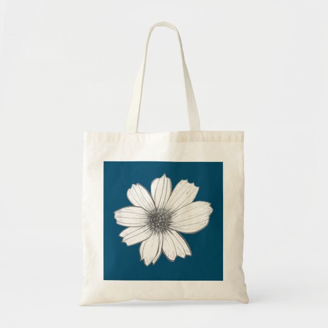 Tote Bag Design floral bleu turquoise (Devant)