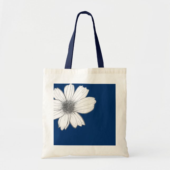 Tote Bag Design floral Marine Bleu (Devant)