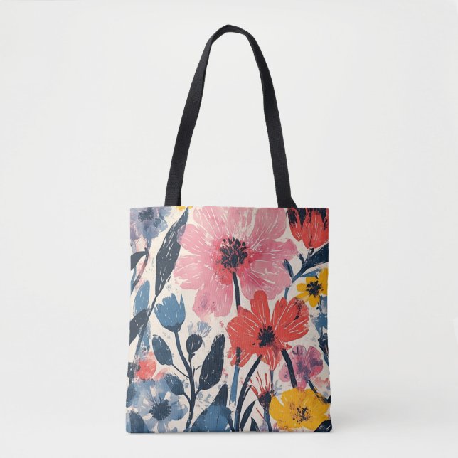 Tote Bag Design floral moderne du milieu du siècle rétro (Devant)