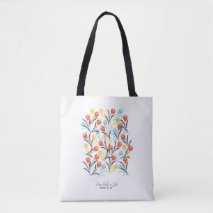 Tote Bag Design floral Motif de Tulipe en blanc