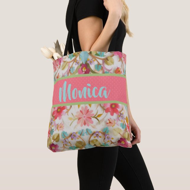 Tote Bag Design floral personnalisé tendance Fourre-tout (De près)