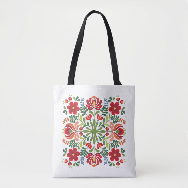 Tote Bag Design folklorique hongrois rouge et rose (Devant)