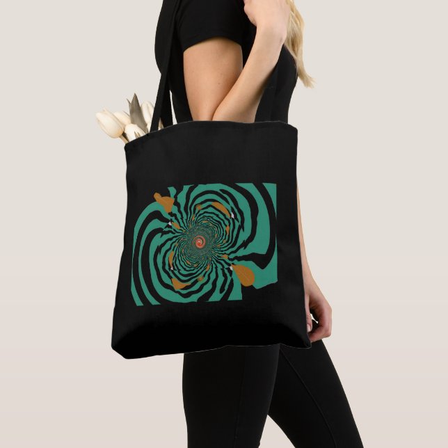 Tote Bag Design fractal noir et sarcelle moderne (De près)