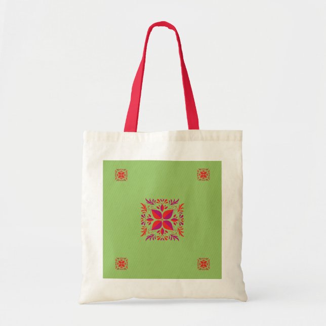 Tote Bag Design graphique rouge violet&vert (Devant)