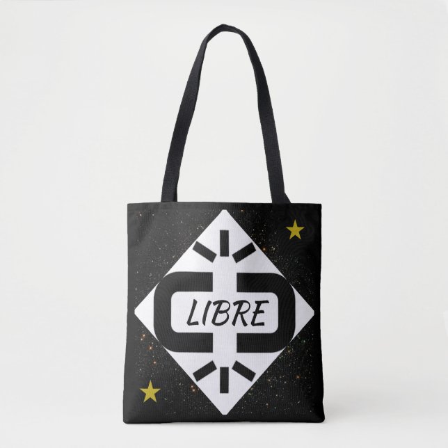 TOTE BAG Design "LIBRE" noir et blanc étoilé (Devant)